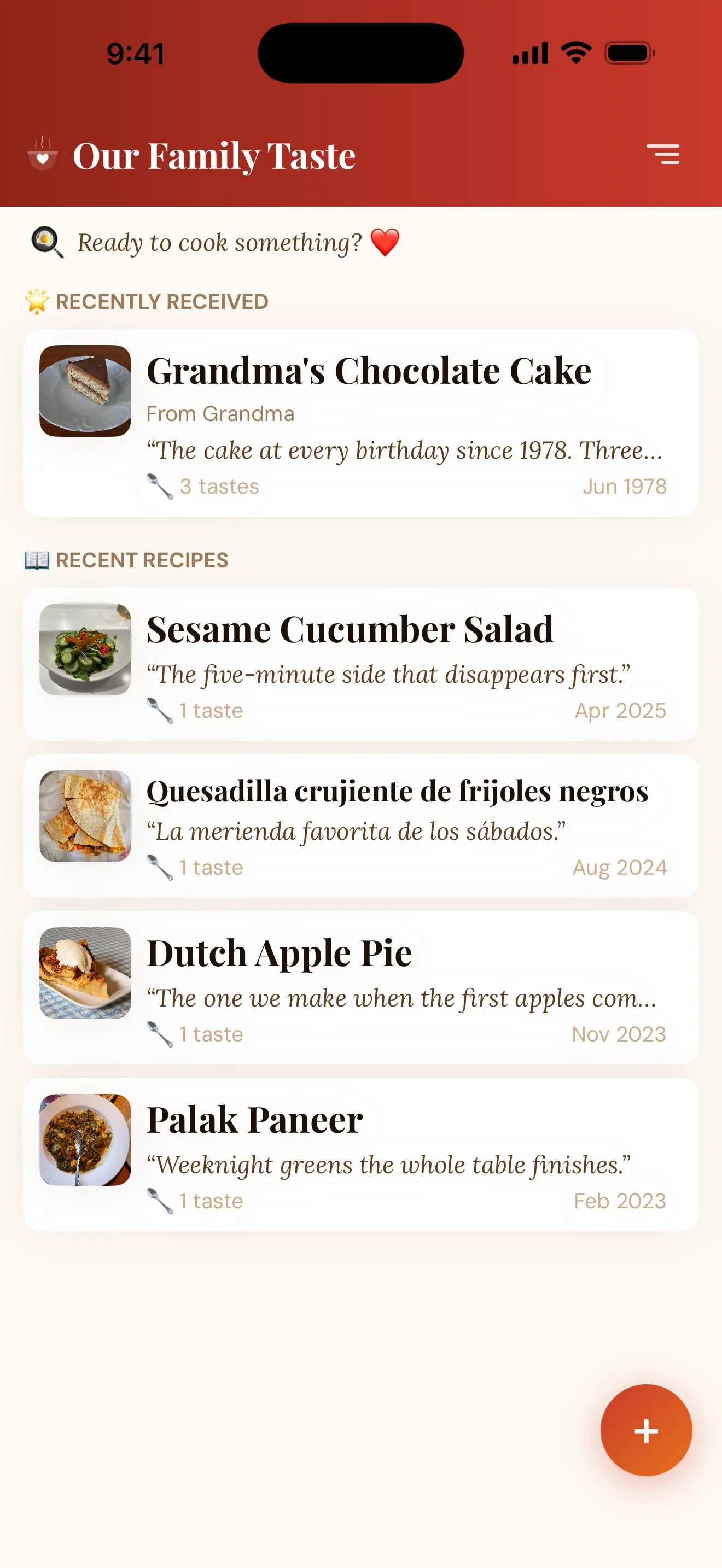 OurFamilyTaste — Where family recipes live with family.