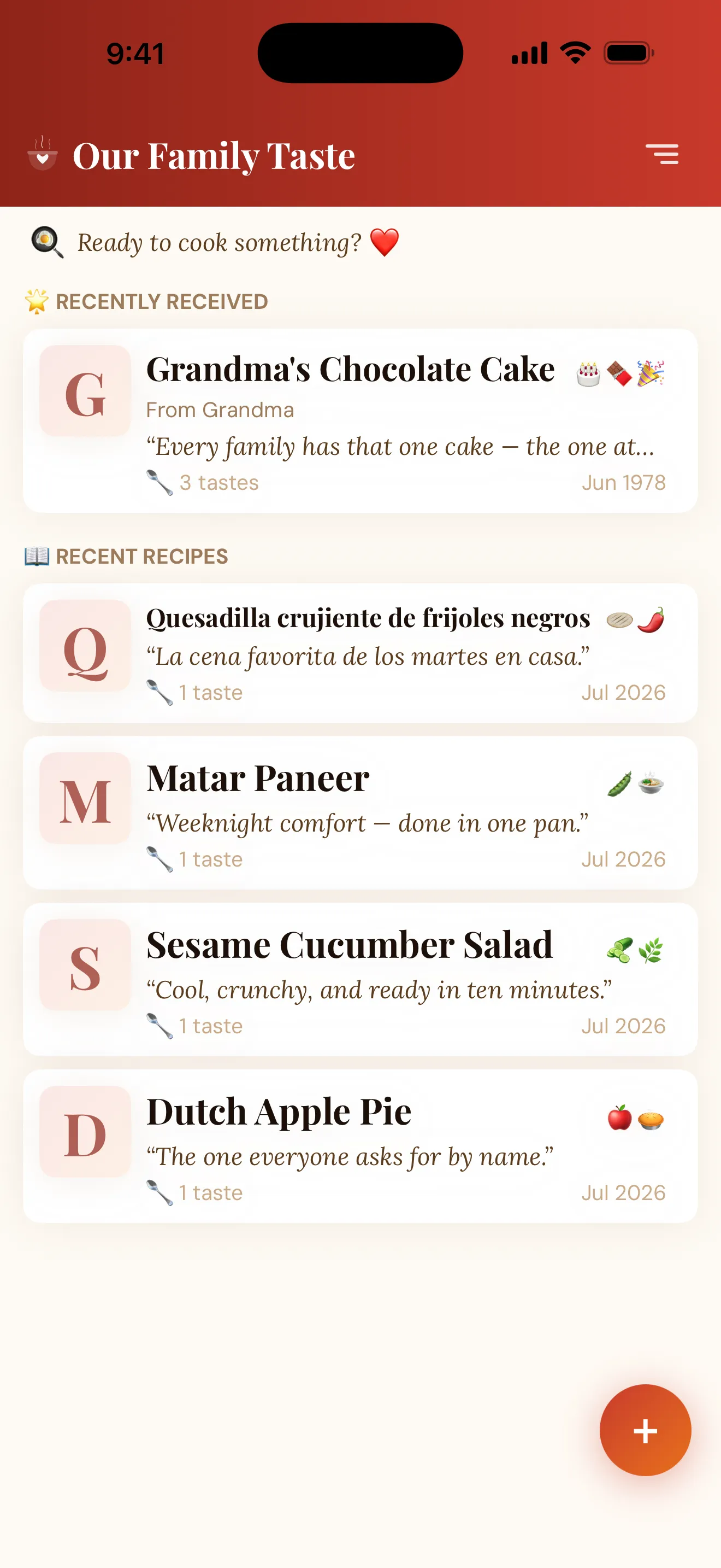 OurFamilyTaste — Where family recipes live with family.
